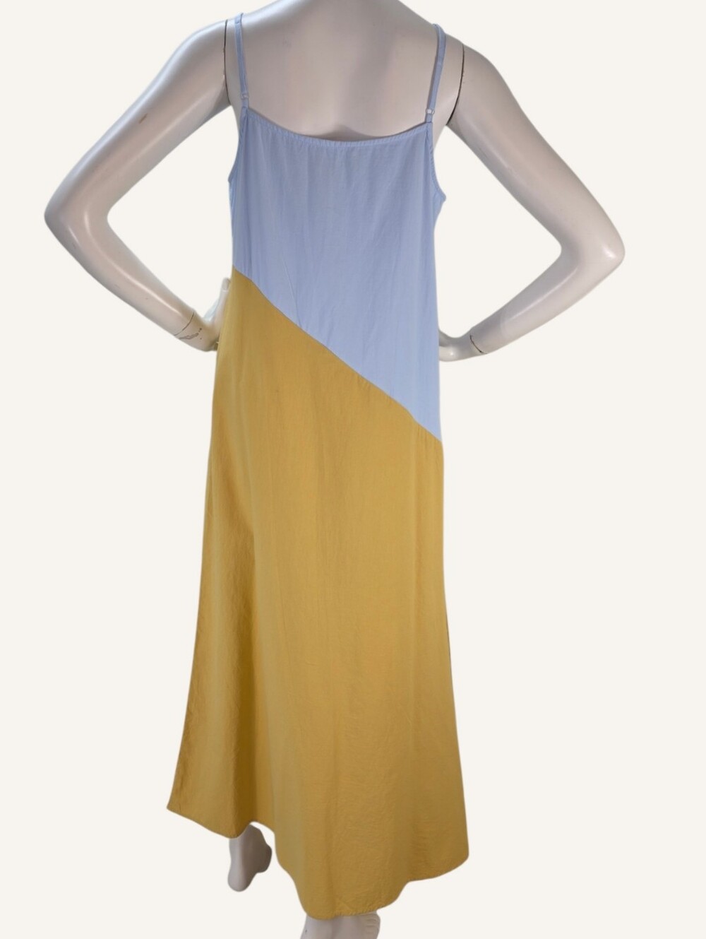 NWT Wishlist Apparel Sky Blue Butter Yellow Colorblock Cotton Maxi Dress Small - Picture 3 of 10